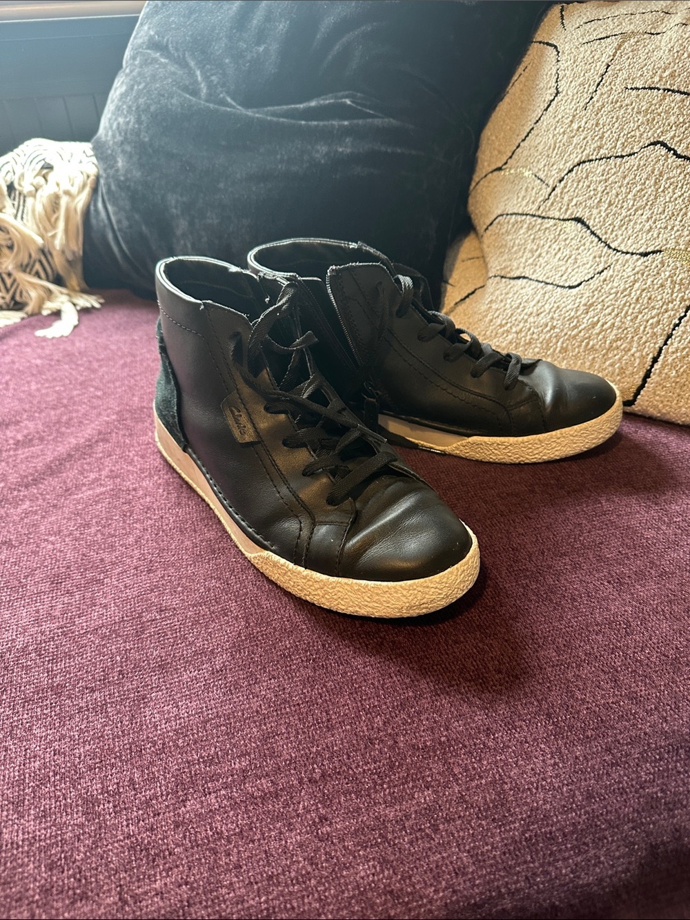 Clarks Women's Black Leather High-Top Sneakers with Cream Sole